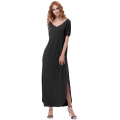 Kate Kasin Womens V-Neck à manches courtes noir Casual Loose Side Split Maxi Dress KK000673-1